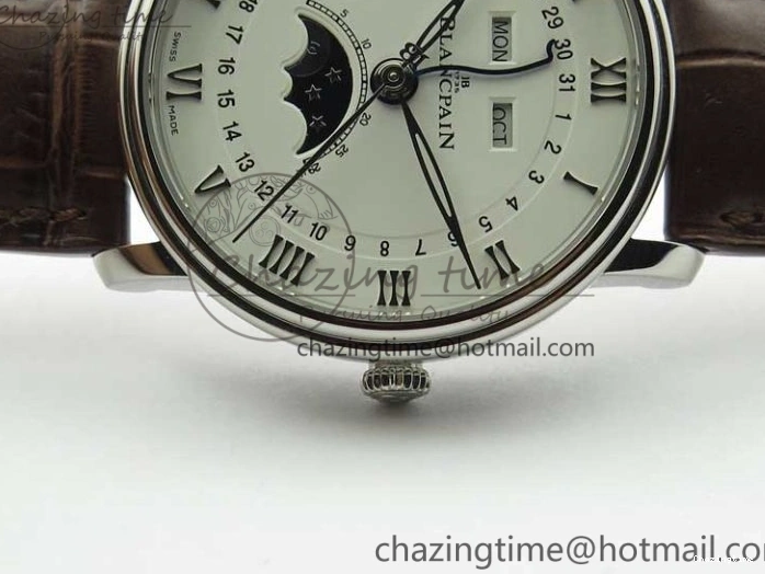 0302 Villeret 6654 SS Complicated Function OMF 1:1 Best Edition White Dial on Brown Leather Strap A6654 V Popular 7904